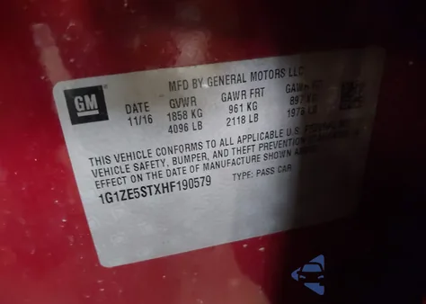 2017 Chevrolet Malibu 1Lt from USA, damaged, VIN 1G1ZE5STXHF190579